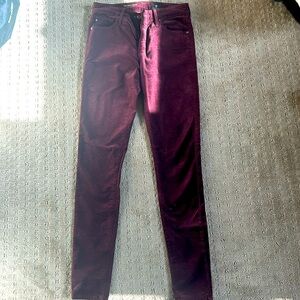 AG Adriano Goldschmied Stevie Slim Straight Ankle Velvet Maroon Burgundy
